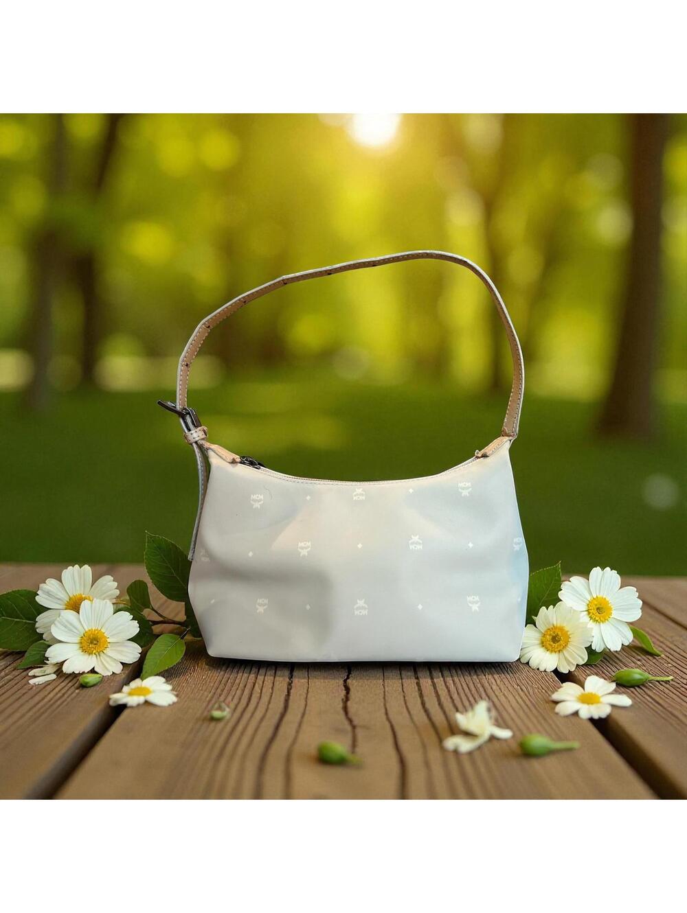 Vintage MCM Cream Shoulder Mini Bag Luxury Logo Purse
